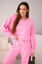 Komplet damski masełko bluza z broszką i spodnie z prostą nogawką jasno różowy