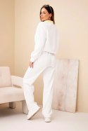 Komplet damski masełko bluza z kołnierzykiem i proste spodnie ecru