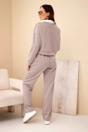 Komplet damski masełko bluza z kołnierzykiem i proste spodnie fango