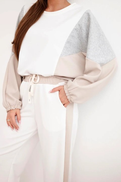 Komplet damski masełko z luźną bluzą i spodniami z szeroką nogawką beżowy