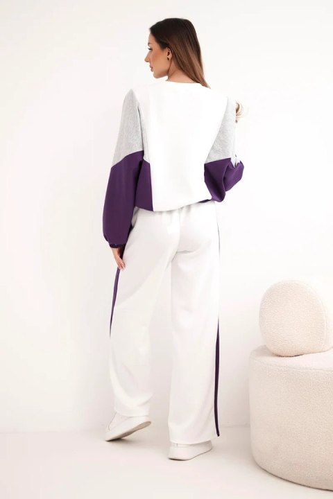 Komplet damski masełko z luźną bluzą i spodniami z szeroką nogawką ciemny fioletowy