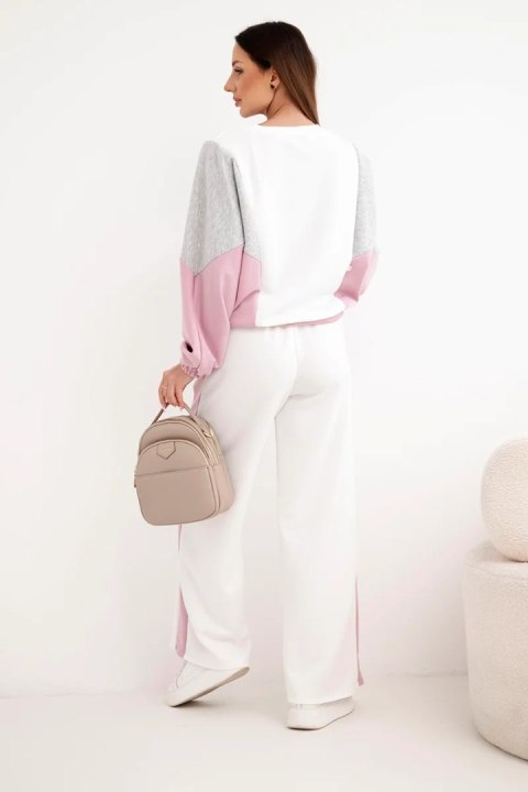 Komplet damski masełko z luźną bluzą i spodniami z szeroką nogawką ciemny różowy