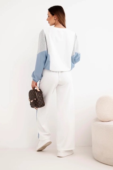 Komplet damski masełko z luźną bluzą i spodniami z szeroką nogawką jeansowy