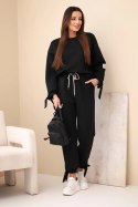 Komplet damski masełkowy z wiskozy z wiązaniami czarny