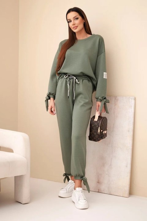 Komplet damski masełkowy z wiskozy z wiązaniami khaki