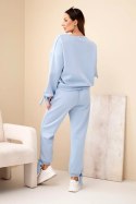 Komplet damski masełkowy z wiskozy z wiązaniami niebieski