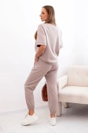 Komplet damski z wiskozy masełko z krótkim rękawem i spodniami ciemny beżowy