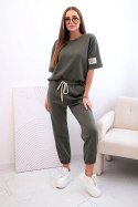 Komplet damski z wiskozy masełko z krótkim rękawem i spodniami khaki
