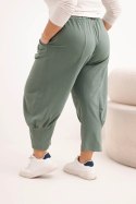 Spodnie damskie Plus Size z obniżonym krokiem i gumką w pasie khaki