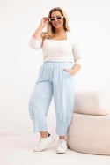 Spodnie damskie Plus Size z obniżonym krokiem i gumką w pasie niebieskie