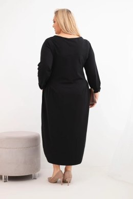 Sukienka damska Plus Size bawełniana z długim rękawem i marszczeniem w talii czarna