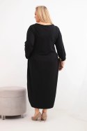 Sukienka damska Plus Size bawełniana z długim rękawem i marszczeniem w talii czarna