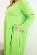Sukienka damska Plus Size bawełniana z długim rękawem i marszczeniem w talii jasno zielona