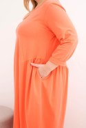 Sukienka damska Plus Size bawełniana z długim rękawem i marszczeniem w talii morelowa
