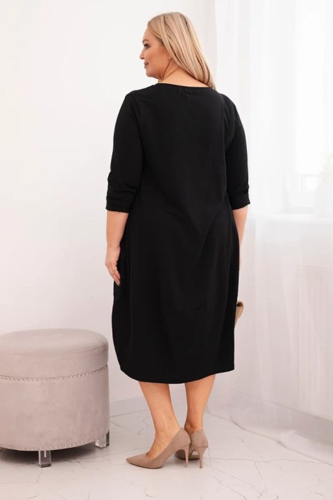 Sukienka damska bawełniana Plus Size z podwijanym rękawem i kieszeniami czarna