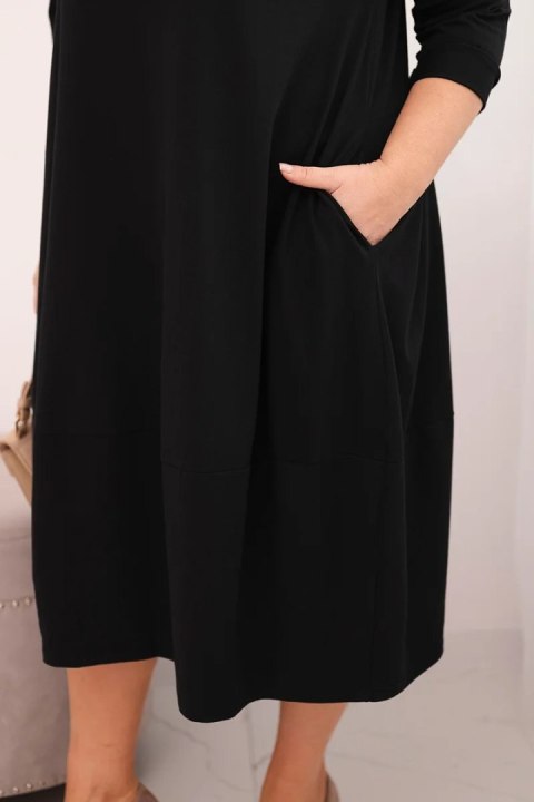 Sukienka damska bawełniana Plus Size z podwijanym rękawem i kieszeniami czarna