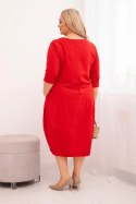 Sukienka damska bawełniana Plus Size z podwijanym rękawem i kieszeniami czerwona