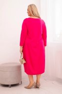 Sukienka damska bawełniana Plus Size z podwijanym rękawem i kieszeniami fuksja