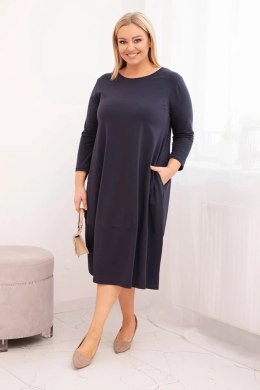 Sukienka damska bawełniana Plus Size z podwijanym rękawem i kieszeniami granatowa