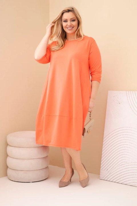Sukienka damska bawełniana Plus Size z podwijanym rękawem i kieszeniami morelowa