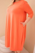Sukienka damska bawełniana Plus Size z podwijanym rękawem i kieszeniami morelowa