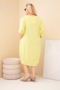 Sukienka damska bawełniana Plus Size z podwijanym rękawem i kieszeniami pistacjowa
