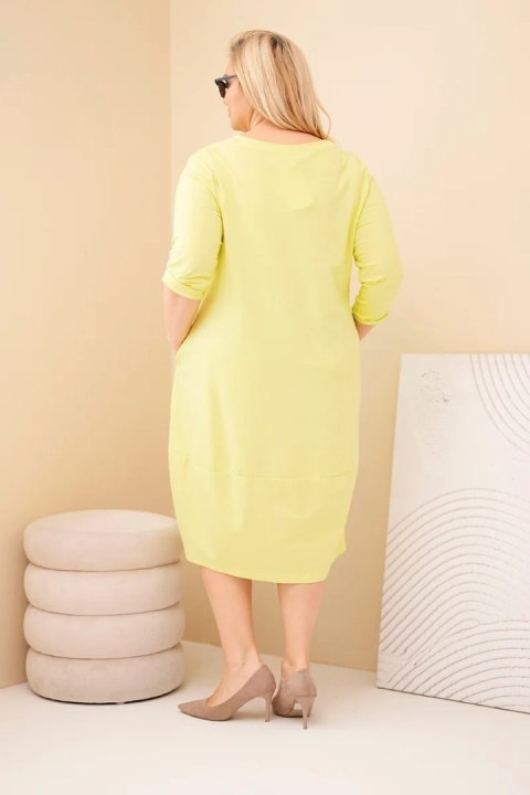 Sukienka damska bawełniana Plus Size z podwijanym rękawem i kieszeniami pistacjowa