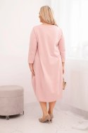 Sukienka damska bawełniana Plus Size z podwijanym rękawem i kieszeniami pudrowy róż