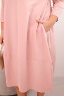 Sukienka damska bawełniana Plus Size z podwijanym rękawem i kieszeniami pudrowy róż