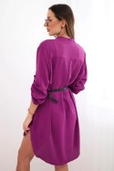 Sukienka z dłuższym tyłem i paskiem ciemno fioletowa