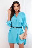 Sukienka z dłuższym tyłem i paskiem turkusowa