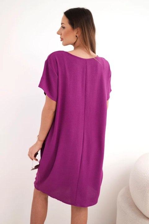 Sukienka z kieszeniami i wisiorkiem ciemno fioletowa