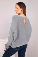 Sweter damska z moheru z marszczonymi rękawami i wycięciem na plecach ciemny szary