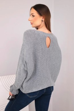 Sweter damska z moheru z marszczonymi rękawami i wycięciem na plecach ciemny szary