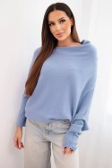 Sweter damski wiskozowy asymetryczny typu nietoperz jeansowy