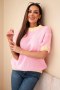 Sweter damski z krótkim rękawem i kontrastowym ściągaczem jasno różowy