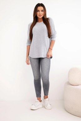 Sweter damski z wiskozy z długim rękawem i okrągłym dekoltem jasny szary