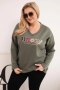 Bluza damska Plus Size z napisem i dekoltem V khaki