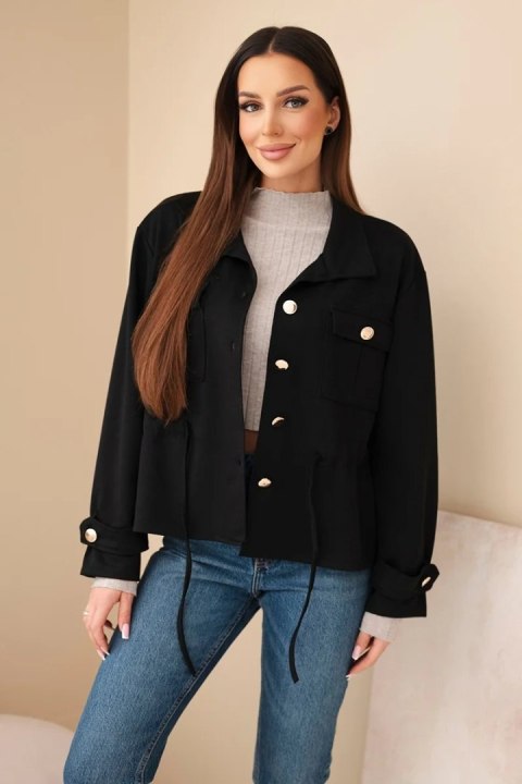 Bluza damska rozpinana masełkowa z troczkiem i kieszeniami czarna