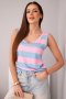 Bluzka damska wiskozowa bez rękawów w kolorowe pasy niebieski + jasno różowy