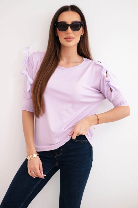 Bluzka damska wiskozowa z ozdobnymi wstążkami jasno fioletowa