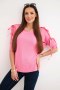 Bluzka damska wiskozowa z ozdobnymi wstążkami jasno różowa