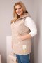 Kamizelka damska Plus Size z kapturem i pikowaniem w kwiaty ciemno beżowa