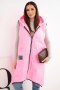 Kamizelka damska pikowana Plus Size z kapturem zapinana na zamek cukierkowy róż
