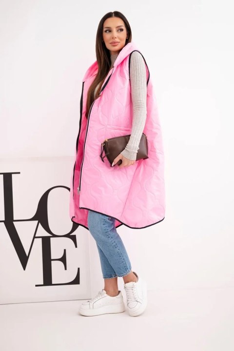 Kamizelka damska pikowana Plus Size z kapturem zapinana na zamek cukierkowy róż