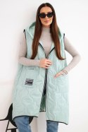 Kamizelka damska pikowana Plus Size z kapturem zapinana na zamek miętowa