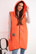 Kamizelka damska pikowana Plus Size z kapturem zapinana na zamek pomarańczowa