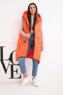 Kamizelka damska pikowana Plus Size z kapturem zapinana na zamek pomarańczowa