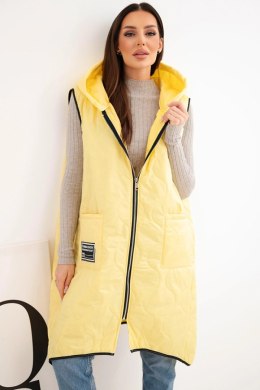 Kamizelka damska pikowana Plus Size z kapturem zapinana na zamek żółta
