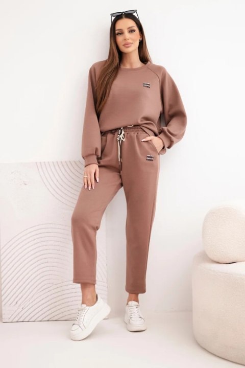 Komplet damski masełkowy z wiskozy z bluzą i spodniami czekoladowy